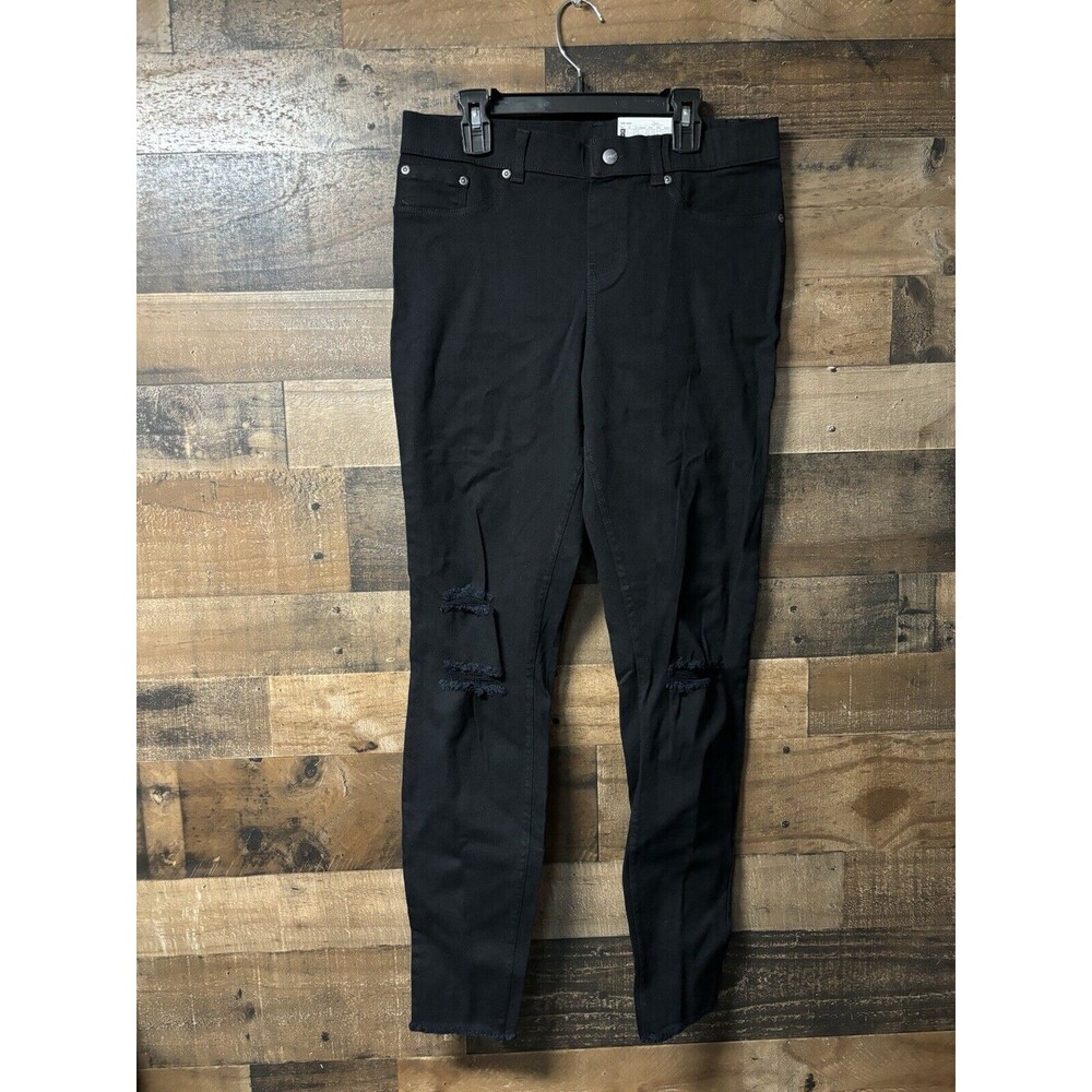 HUE Ripped Knee Denim Leggings Size Medium Black